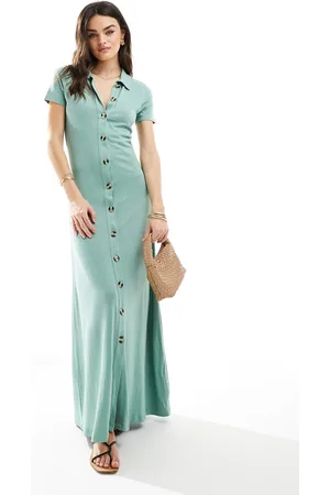 ASOS Collared linen look maxi tea dress with button front in