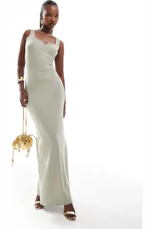 Fashionkilla Super-soft sleeveless notch detail maxi dress in sage