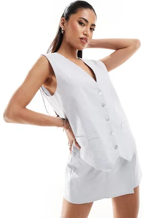 Kaiia Linen look button up vest in baby - part of a set