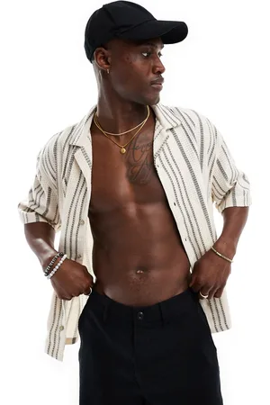 Pull&Bear Rustic striped crochet shirt in ecru