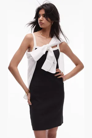 Topshop Tipped contrast ribbed mini dress in and white