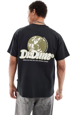 Dr Denim Trooper relaxed fit t-shirt with green back graphic print in off