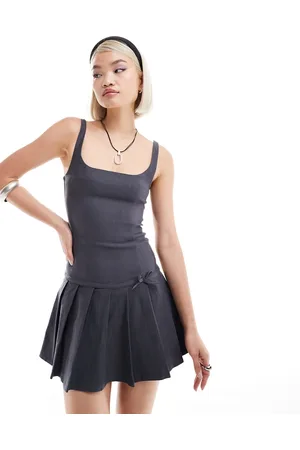 Motel Jadzia dropped waist pleated mini dress in charcoal