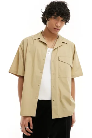 COLLUSION Oversized poplin revere short sleeve shirt in khaki