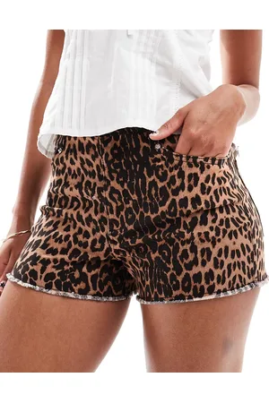 Miss Selfridge Leopard print high waist denim shorts