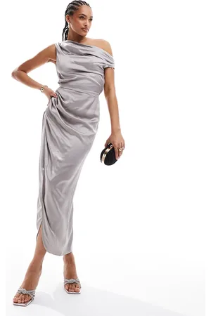 & OTHER STORIES Satin drape midaxi dress with side split and off shoulder cowl in