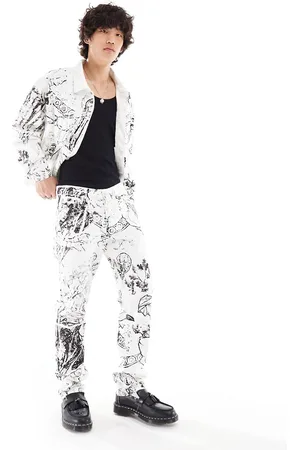 Liquor N Poker Straight fit jeans with Renaissance print in white and - part of a set