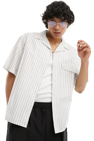 COLLUSION Oversized poplin revere short sleeve shirt in gray stripe
