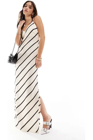 Pretty Lavish Satin slip maxi dress in asymmetric stripe