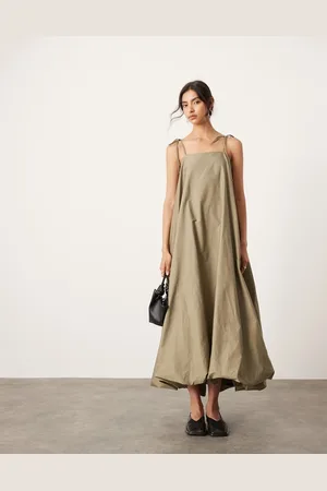 ASOS ASOS EDITON cami puff ball maxi dress in khaki