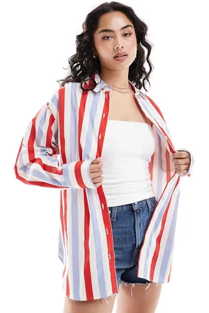 ASOS Stripe oversized shirt in red and blue