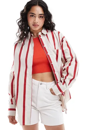 ASOS Stripe oversized shirt in cream and red
