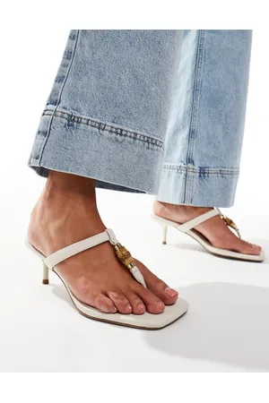 ASOS Harmonica bamboo trim toe thong mid sandals in off