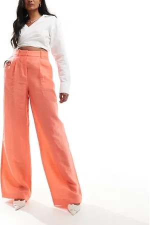MANGO Linen mix wide leg pants in