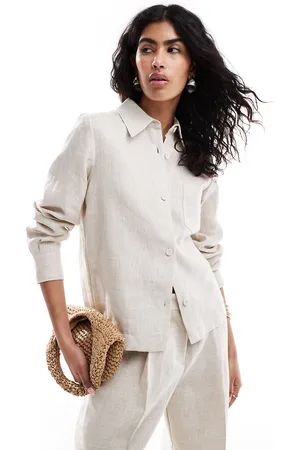 MANGO Linen shirt in beige - part of a set