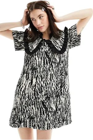 Ghospell Contrast collar jacquard mini dress in zebra print