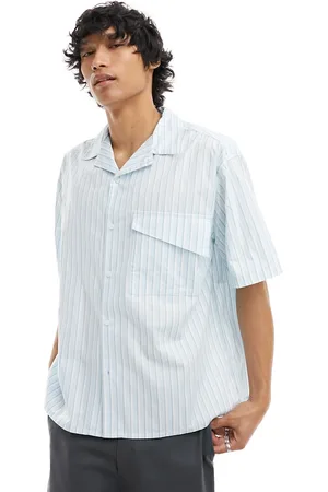 COLLUSION Oversized poplin revere short sleeve shirt in stripe