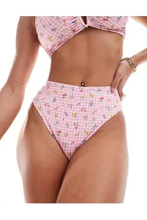 ASOS Angie high leg high waist bikini bottom in gingham floral