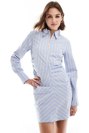MANGO Cinched waist stripe mini dress in