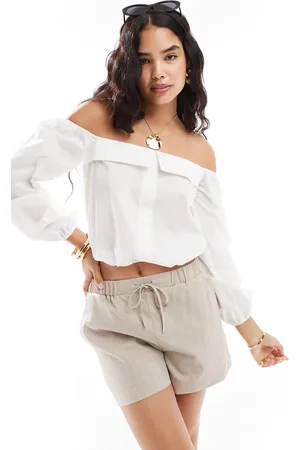 ASOS Off shoulder blouson sleeve top in cream
