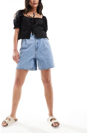 MANGO High rise slouchy denim shorts in light