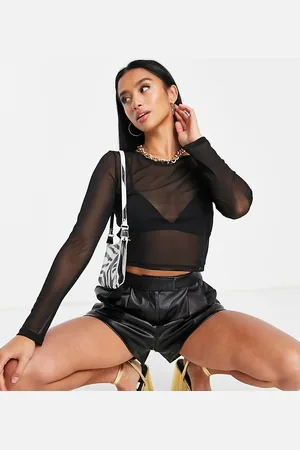 ASOS ASOS DESIGN Petite cropped long sleeve mesh top in