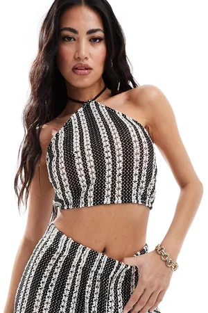 Extro & Vert Halterneck crop top in black and white - part of a set