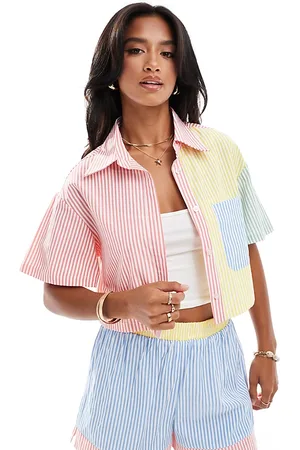 Extro & Vert Petite Patchwork shirt in pastel stripe - part of a set