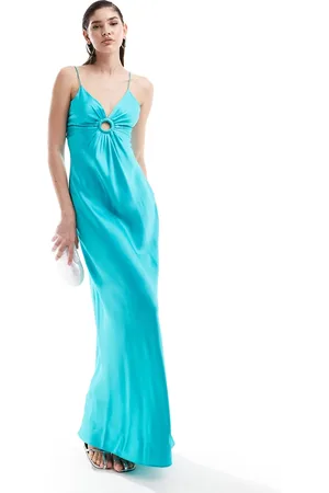 MANGO Satin halterneck maxi dress in light