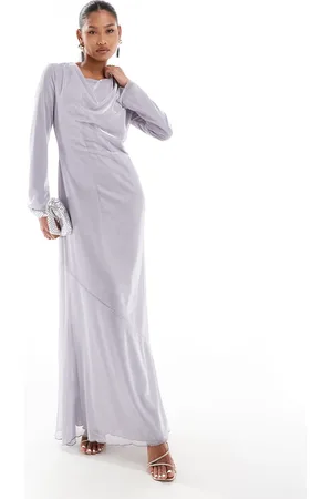 DASKA Metallic cowl neck maxi dress in