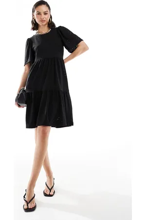 JDY Tiered eyelet midi dress in