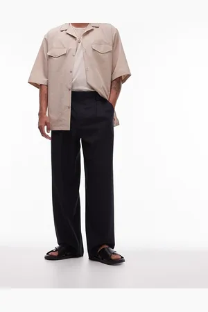 Topman Linen blend mix wide leg pants in