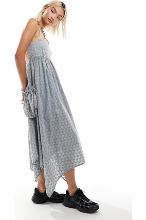 COLLUSION Broderie babydoll dress with utility pocket washed