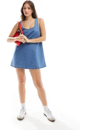 ASOS Denim scoop neck dress in midwash