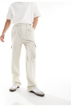 ASOS Smart wide leg cargo pants in ecru microtexture