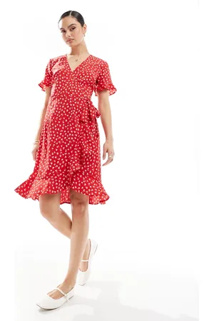 ONLY Ruffle wrap mini dress in ditsy floral