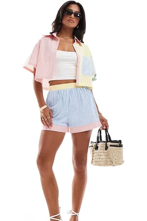 Extro & Vert Petite Patchwork shorts in pastel stripe - part of a set