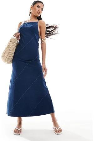 ASOS Boat neck spliced denim look midaxi dress