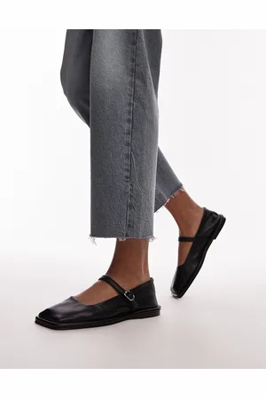 Topshop Betty leather square toe ballet flats in