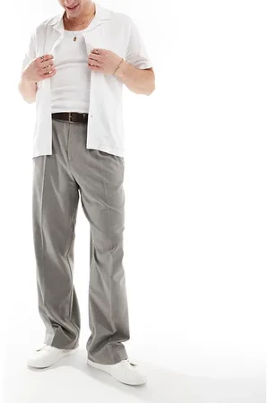 ASOS Smart wide leg pants with double pleat in gray melange