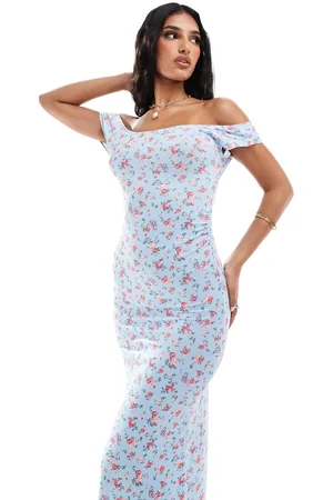 ASOS Off the shoulder wrap midi dress with cowl back and handkerchief hem