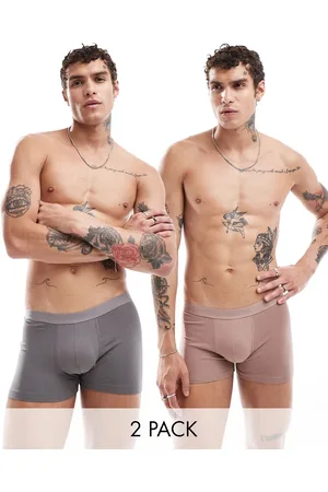 ASOS 2 pack jersey trunks in brown and charcoal
