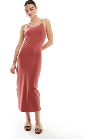 Noisy May Contrast hem maxi dress in rust