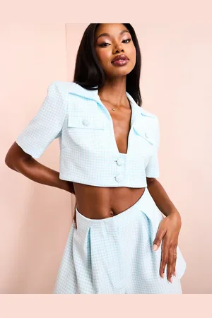 ASOS Cropped tailored shirt in & white houndstooth - part of a set