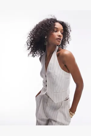Topshop Stripe linen halterneck vest in cream - part of a set
