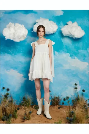 Sister Jane Exaggerated bow shoulder mini dress in ivory