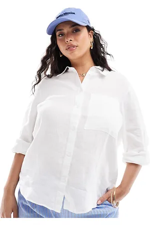 MANGO Curve linen shirt in