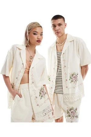 Reclaimed Unisex limited edition embroidered shirt with lace detail