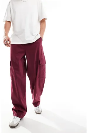 ASOS Loose cargo pants with elastic waist in burgundy