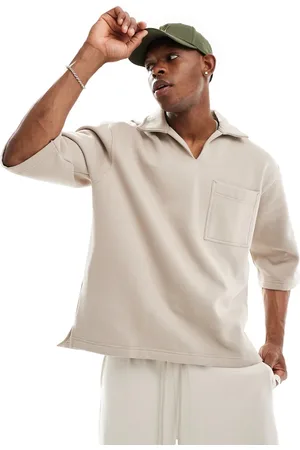 ASOS Heavyweight oversized short sleeve sweatshirt in stone
